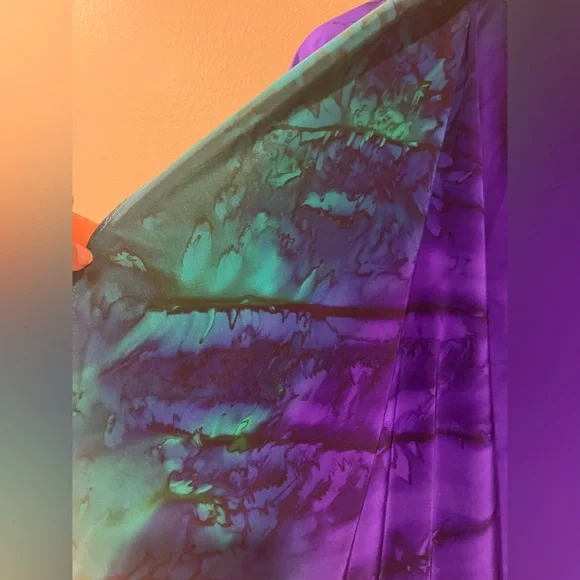 Silk Bijoux Wearable Art Kimono Jacket Top - Size XL Green, Blue and Purple - Picture 4 of 6